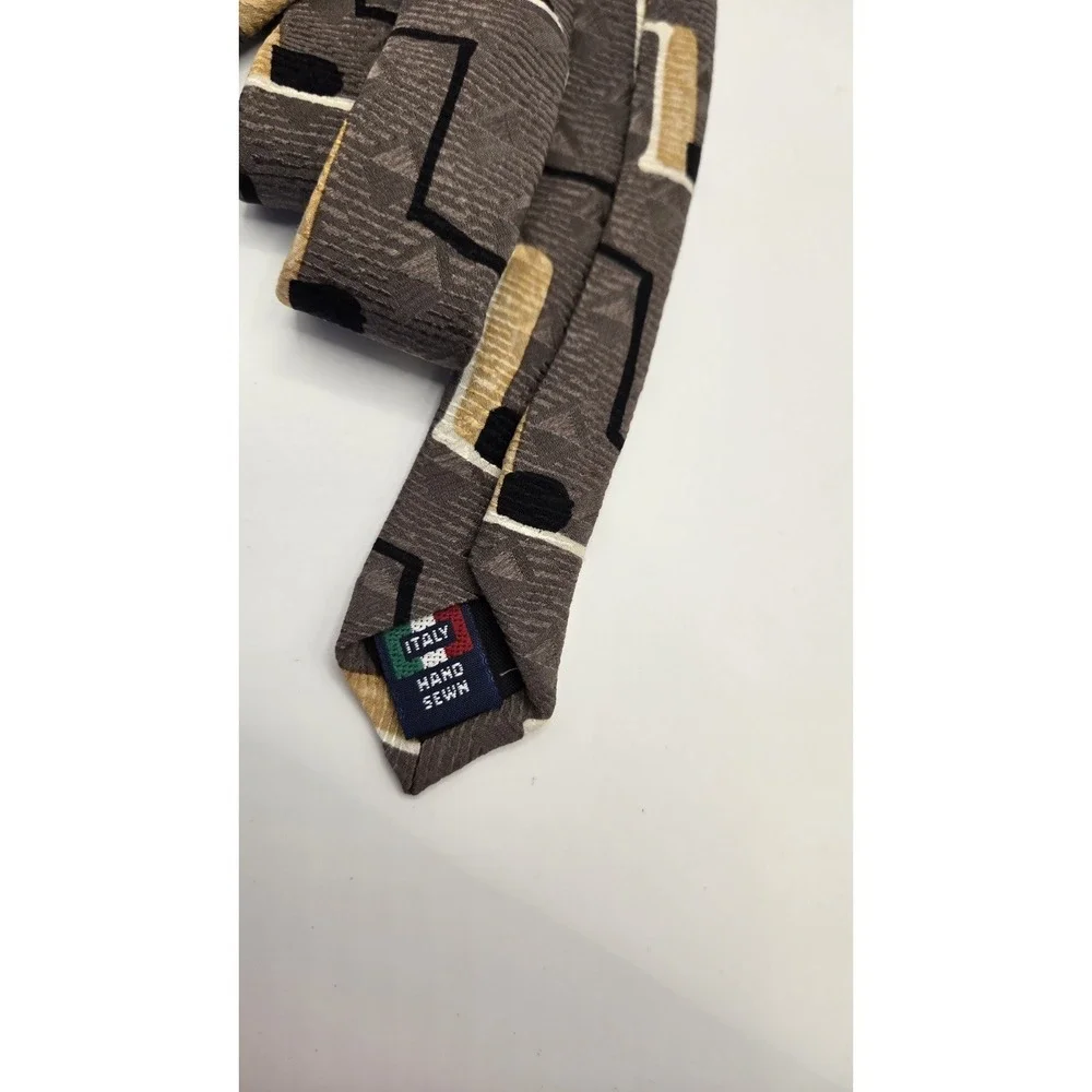 Vintage Mulberry Italy Silk Tie Greyish Abstract Geometric Designer Luxury Retro